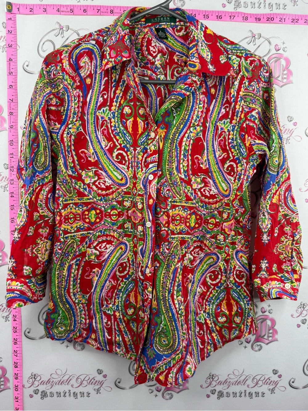 Ralph Lauren shirt blouse buttons green Red Paisley Button-Down Shirt
